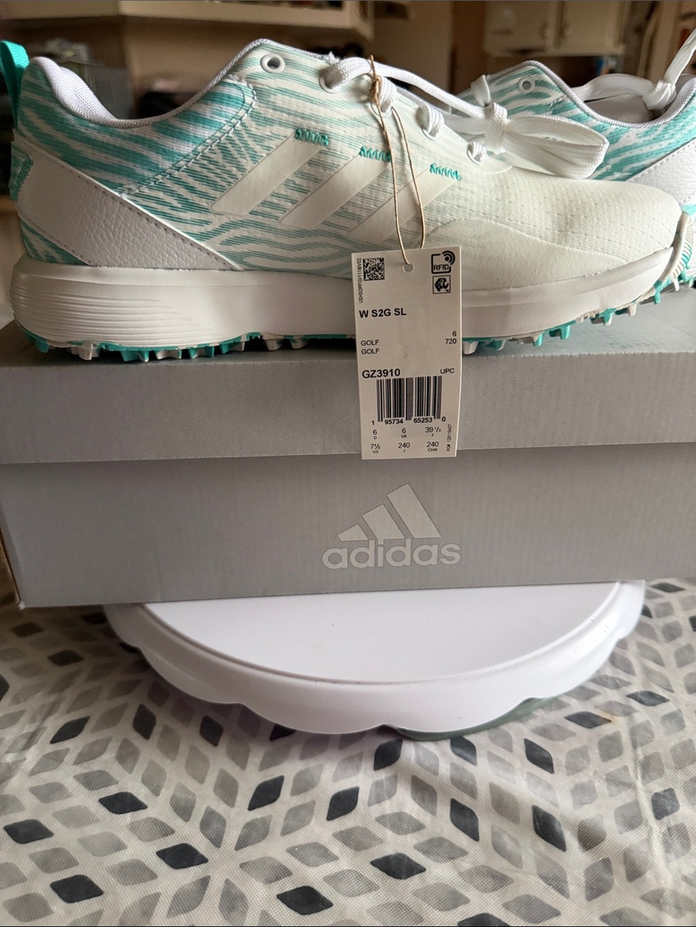 adidas woman’s White & Teal Athletic Golf Sneakers